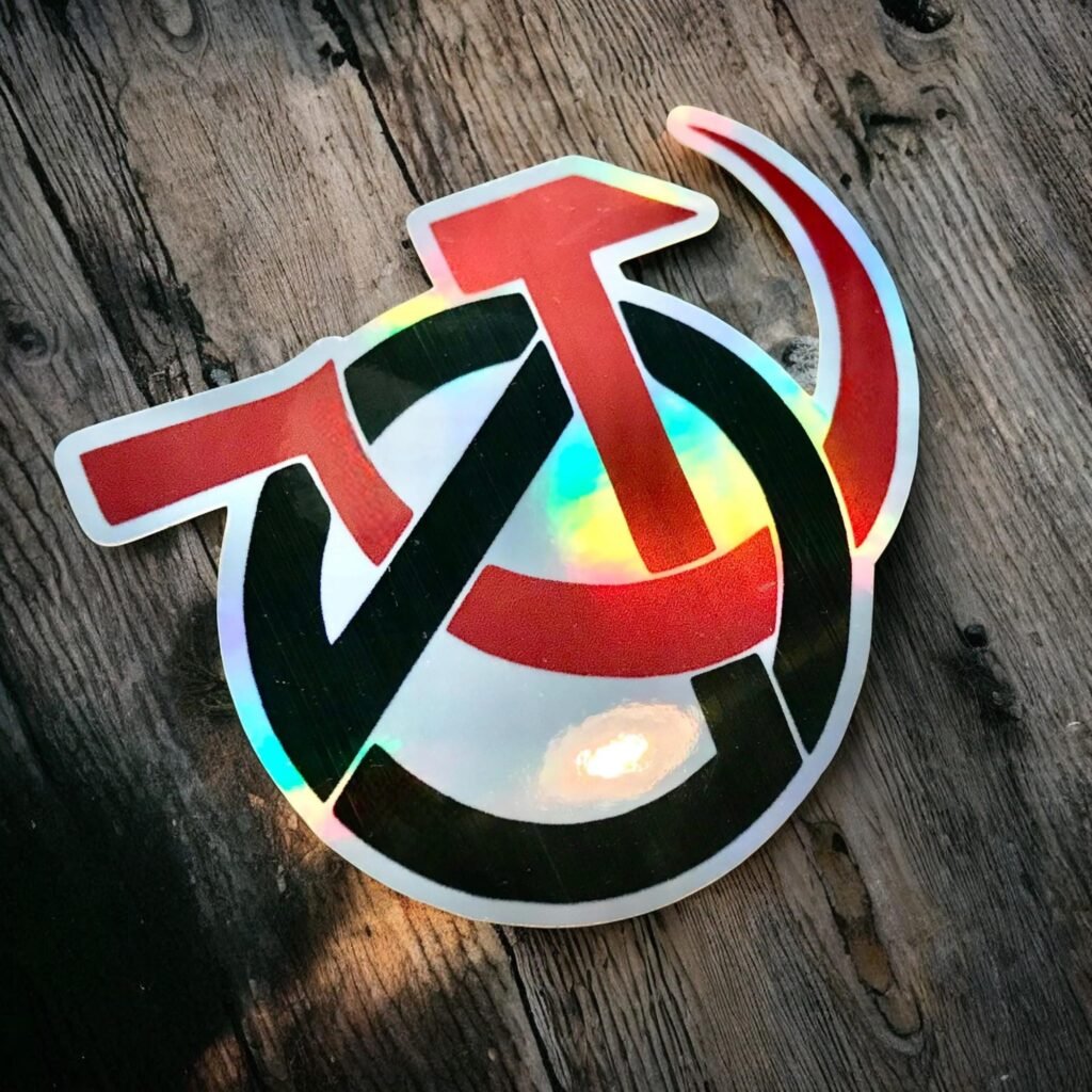 Autocollant holographique logo anarcho-communiste