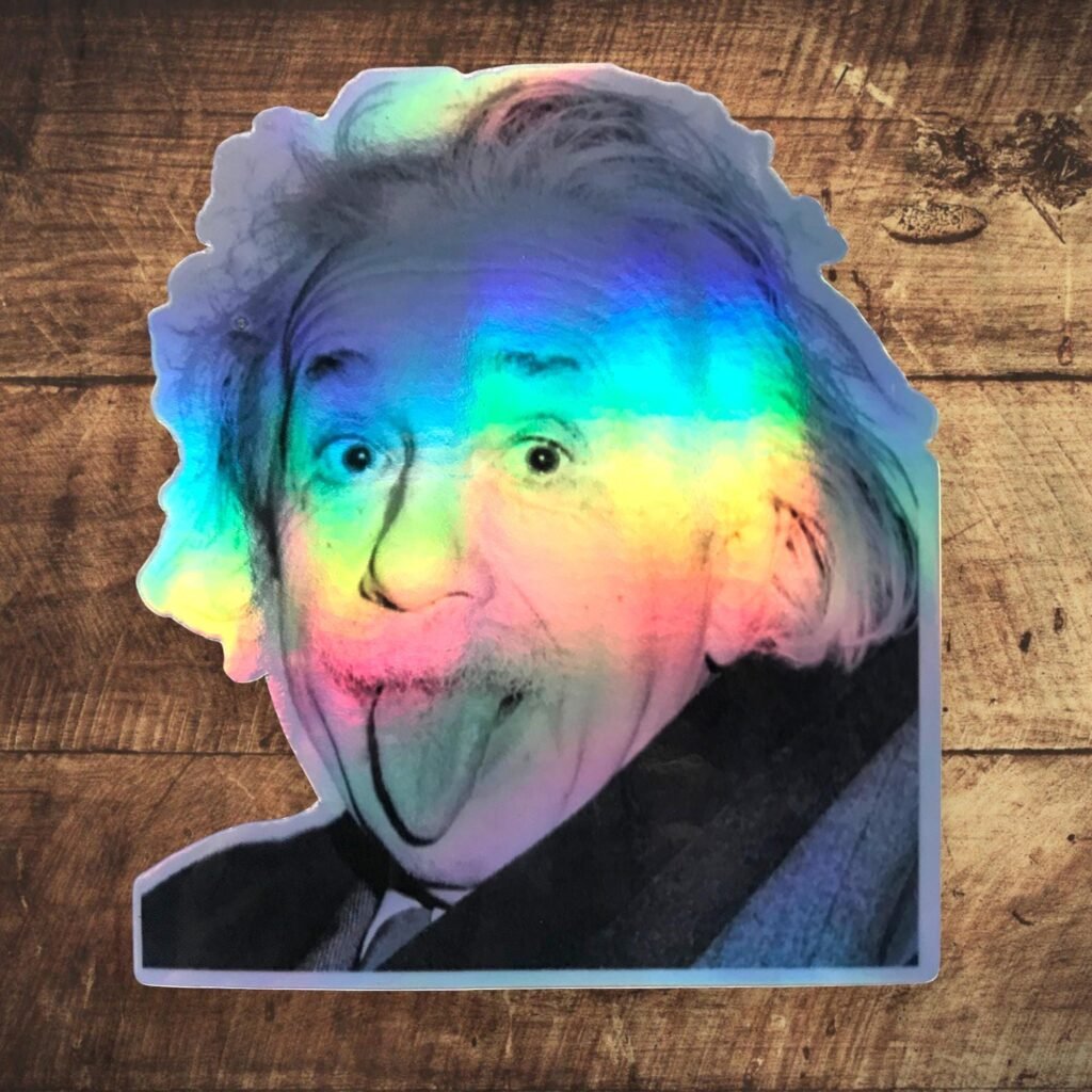 Autocollant holographique Albert Einstein tirant la langue