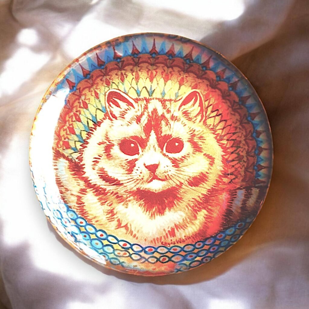 Badge holographique chat psychédélique par Louis Wain