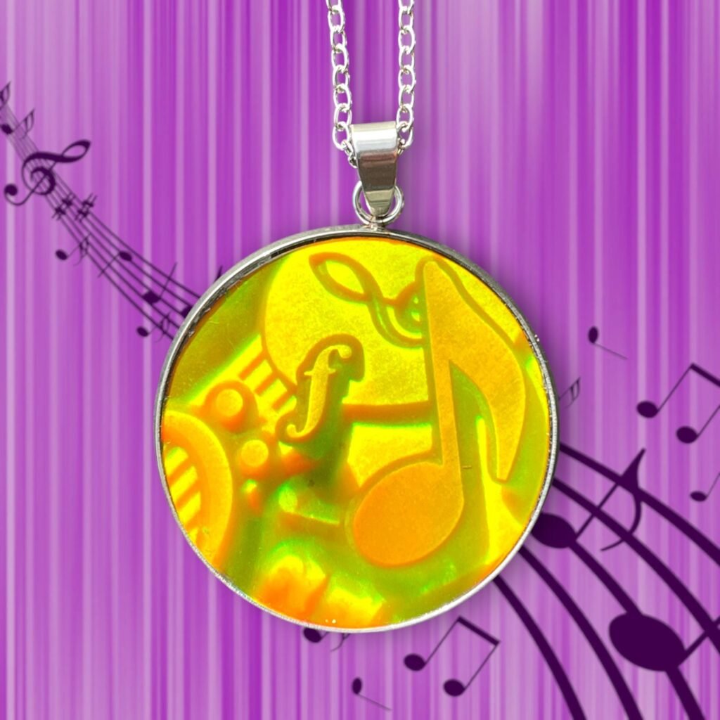 Pendentif hologramme notes de musique 3D, vintage 30 mm/1,18 pouces, véritable hologramme des années 90, partition, cadeau pour musicien