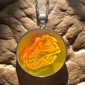 Pendentif hologramme crâne de dinosaure T-Rex en 3D, 30 mm/1,18 pouces, véritable hologramme vintage des années 90,