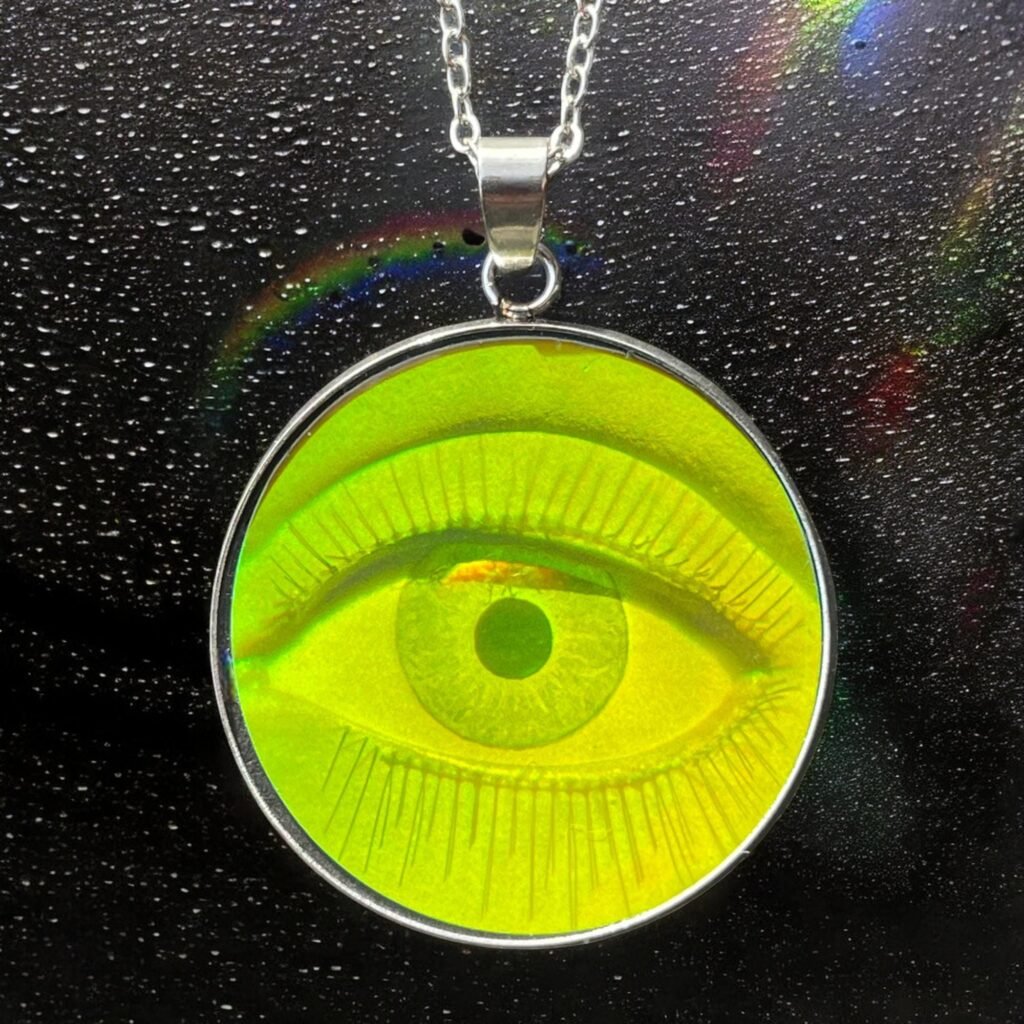 Pendentif hologramme œil en 3D, 30 mm/1,18 pouces, véritable hologramme vintage des années 90, acier inoxydable, rare collection