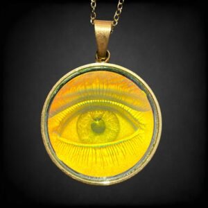 Pendentif hologramme transparent œil en 3D, verre et cerclage plaqué or 30 mm/1,18 pouces, véritable hologramme vintage des années 90