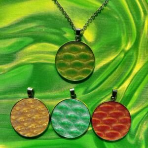 Pendentif  avec bulles effet 3D 4 coloris différents psychédélique 30 mm/1,18 pouces avec collier, acier inoxydable et film kinétique