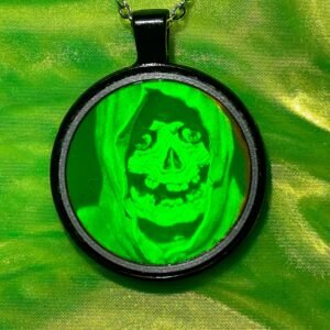 Pendentif hologramme vintage squelette La mort Grim Reaper 3D – Bijou gothique assemblé main en acier  – Collier homme femme, Halloween