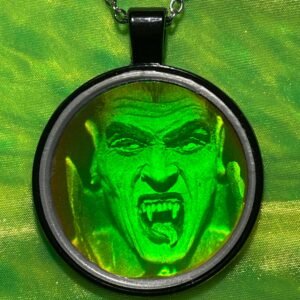 Pendentif hologramme vintage Dracula 3D – Collier vampire gothique fait main en acier inoxydable noir – Bijou mystérieux Halloween,
