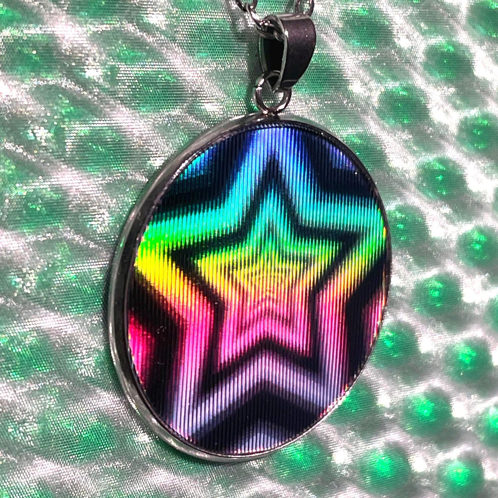 Pendentif lenticulaire Animé Tunnel d’Étoiles – Lenticulaire Holographique – Cabochon 30 mm – Collier Acier Inoxydable – Fait Main – Image 2
