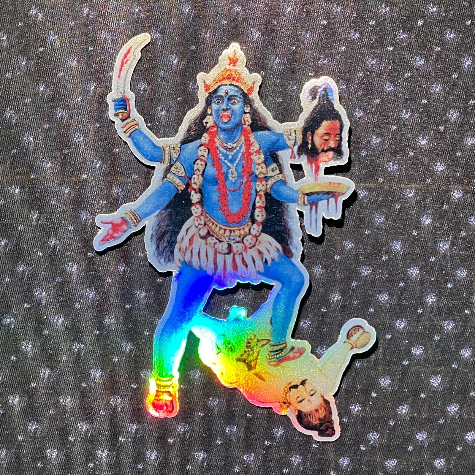 Autocollant de la Déesse Kali Holographique – Art Spirituel Hindou par Raja Ravi Varma (1910), Sticker Ésotérique flippant – Image 2