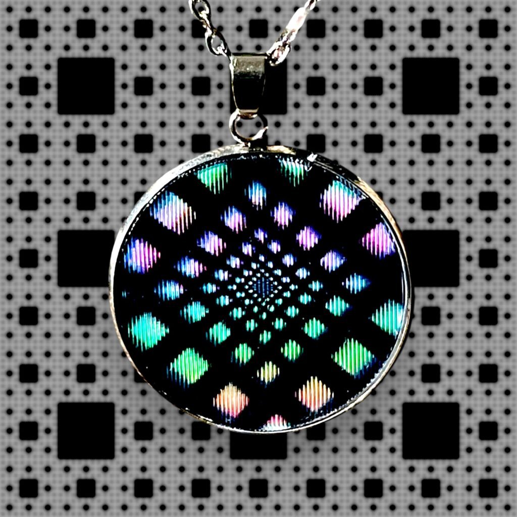 Pendentif lenticulaire animé tunnel infini carrés 30 mm/1,18 pouces, image lenticulaire artisanale sur base acier, OPart, illusion optique