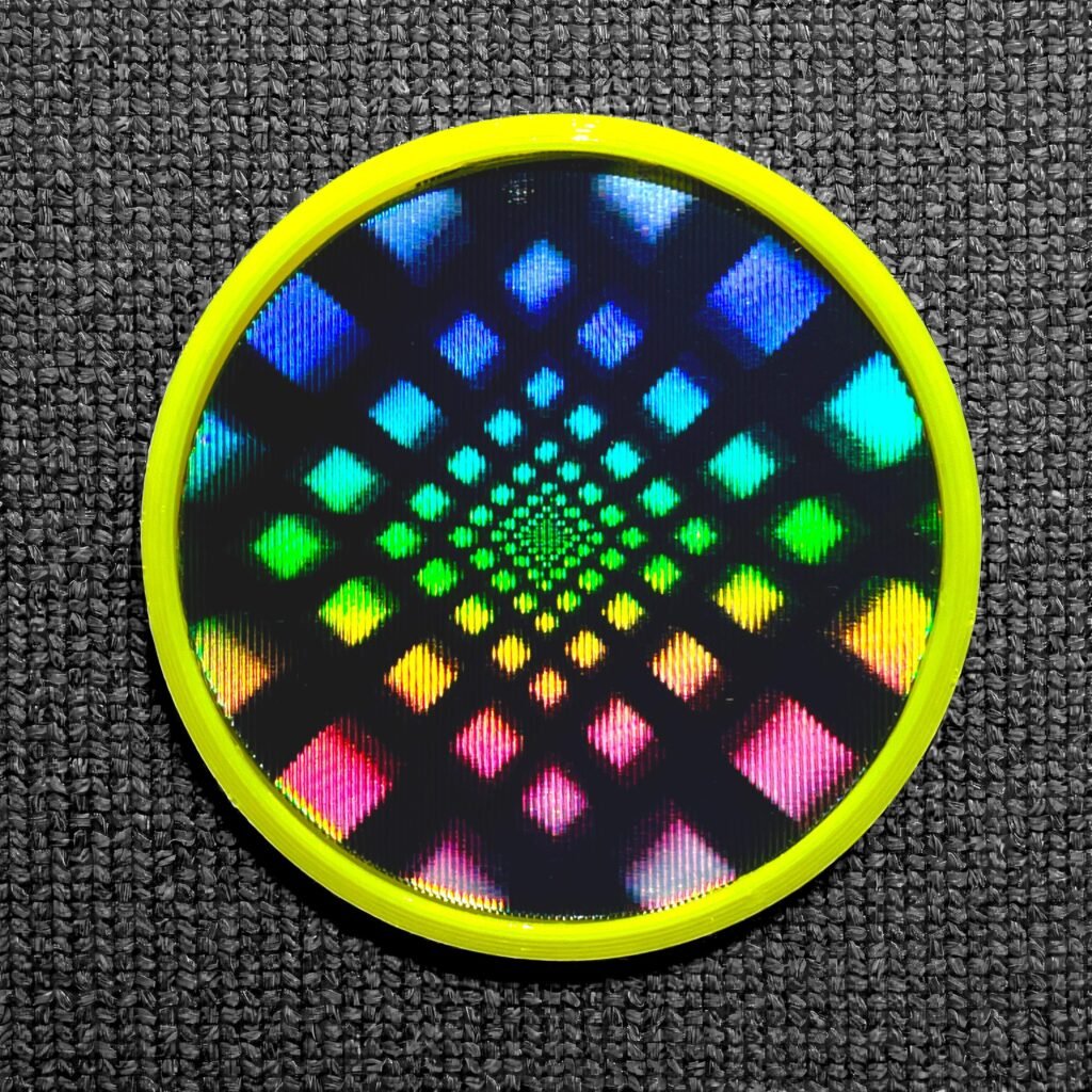 Badge Animé lenticulaire Tunnel Psychédélique de carrés - Fait Main