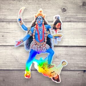 Autocollant de la Déesse Kali Holographique – Art Spirituel Hindou par Raja Ravi Varma (1910), Sticker Ésotérique flippant