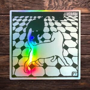 Autocollant "2 Chats" de Félix Vallotton Holographique – Xylogravure Art 1900, Sticker 8 × 8 cm, Vinyle holographique Laminé Résistant